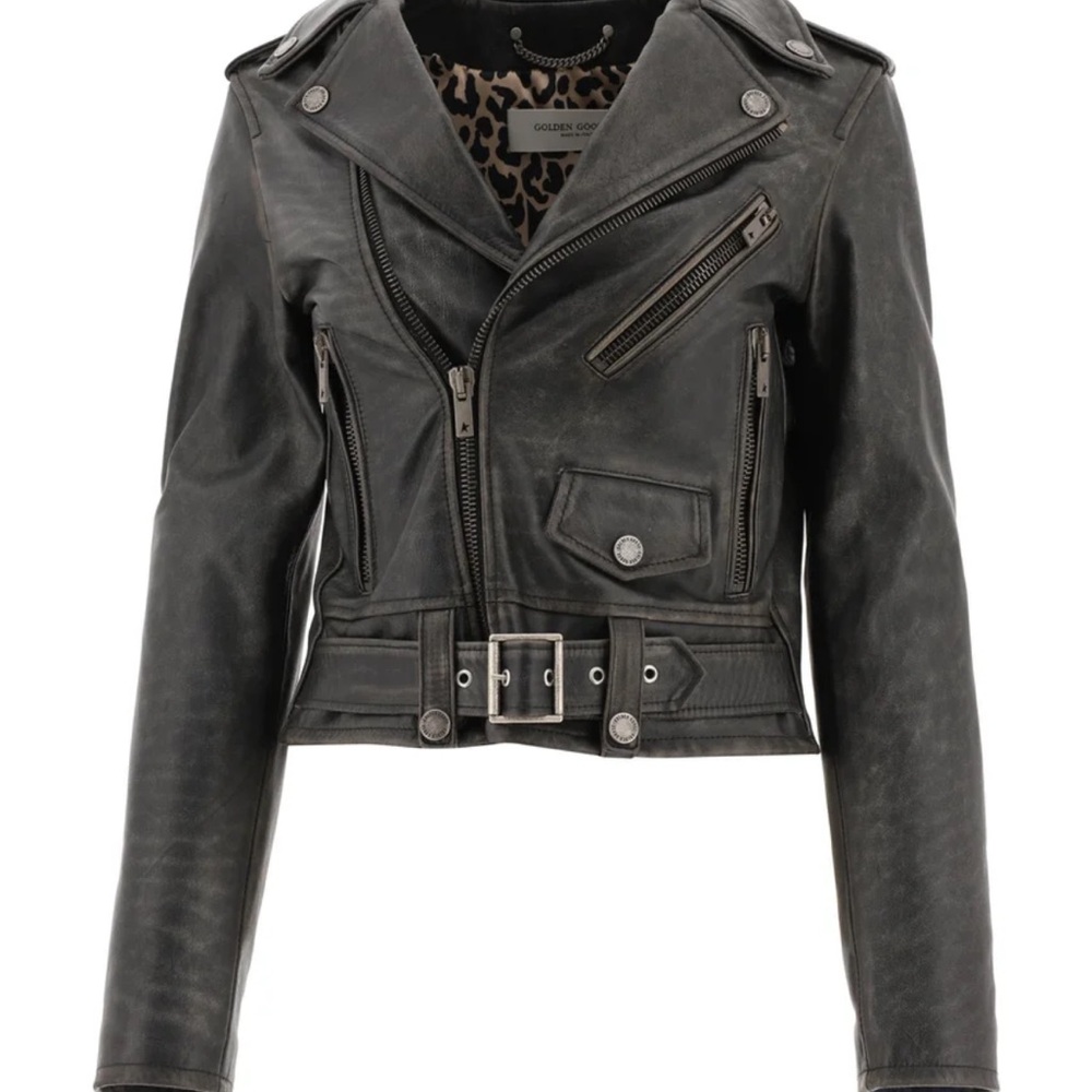 Golden Goose Distressed Black Leather Jacket